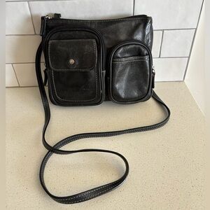FOSSIL  Black Leather Small Satchel Crossbody Shoulder Messenger Bag Purse